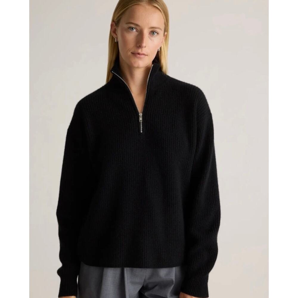 New! Quince Wms Mongolian Cashmere Fisherman Quarter Zip Black Sz L #123